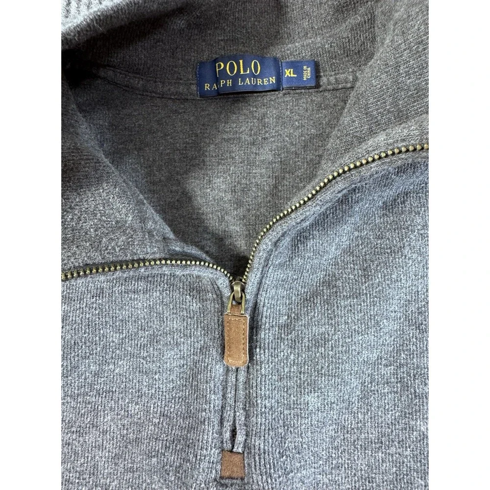 Polo Ralph Lauren Gray Knit Wool Pullover Sweater 1/4 Zip Mock Neck Logo XL‎